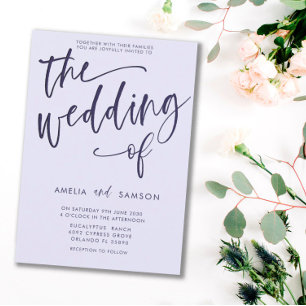 Invitación Boda de caligrafía simple de lino y púrpura