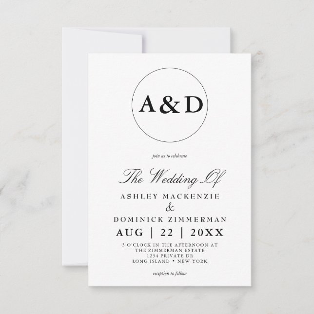 Invitación Boda de caligrafía simple de monograma Lucia Scrip (Anverso)