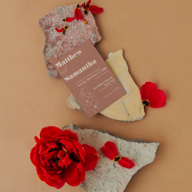 Invitación Boda de caligrafía simple de Naranja quemado en Te (Subido por el creador)