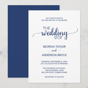 Invitación Boda de caligrafía simple de Navy Blue