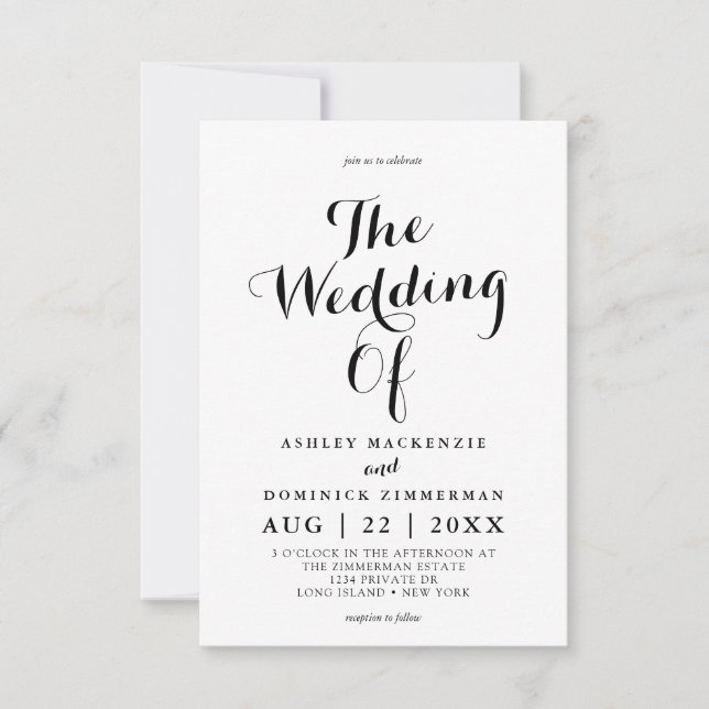 Invitación Boda de caligrafía simple de novia y de Groom (Anverso)