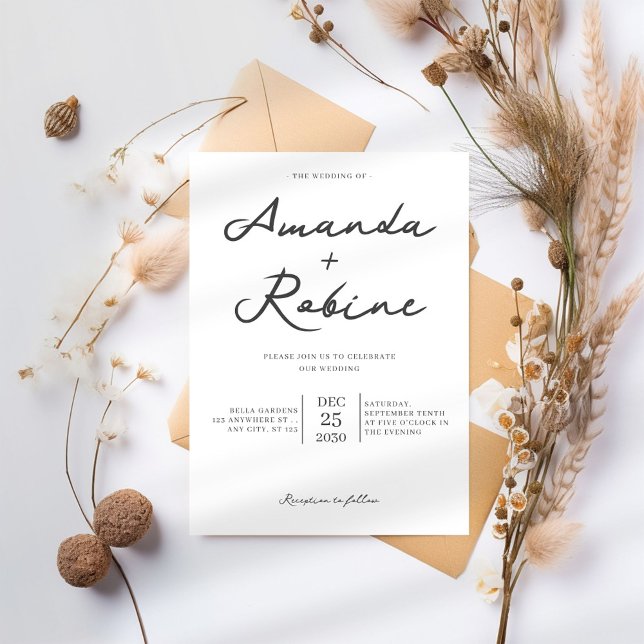 Invitación Boda de caligrafía simple en blanco y negro (Subido por el creador)