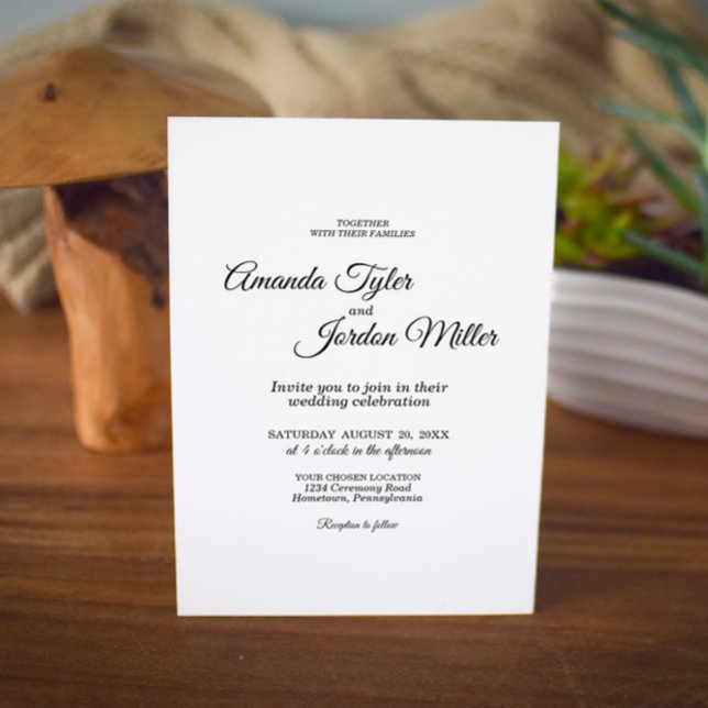 Invitación Boda de caligrafía simple en blanco y negro (Subido por el creador)