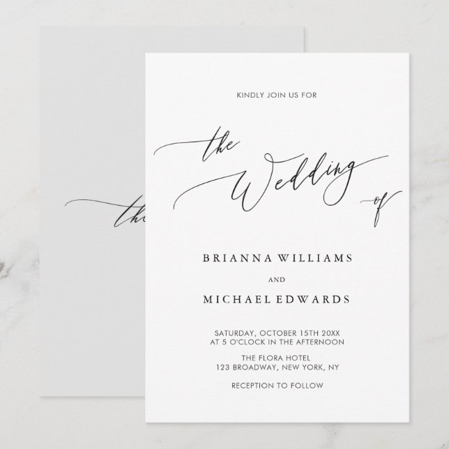 Invitación Boda de caligrafía simple y elegante (Anverso / Reverso)