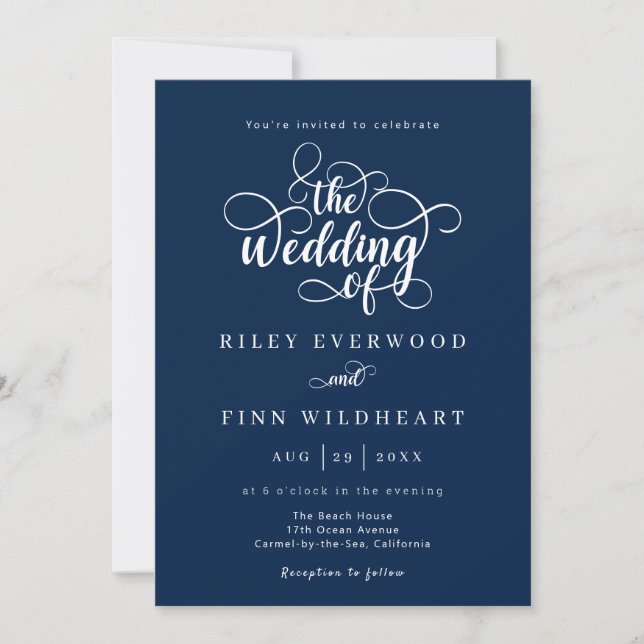 Invitación Boda de caligrafía simple y elegante (Anverso)
