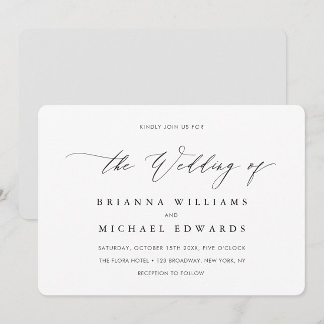 Invitación Boda de caligrafía simple y elegante (Anverso / Reverso)