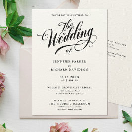 Invitación Boda De Caligrafía Simple Y Elegante En Blanco Y N