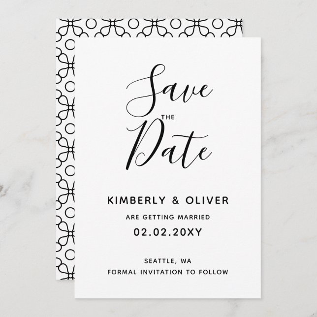 Invitación Boda de caligrafía simple y mínima en blanco y neg (Anverso / Reverso)