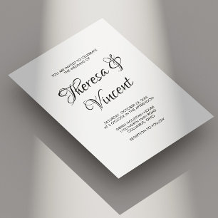 Invitación Boda de caligrafía simple y moderna en blanco y ne