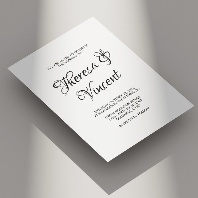 Invitación Boda de caligrafía simple y moderna en blanco y ne (Simple Modern Black and White Calligraphy Wedding Invitation)