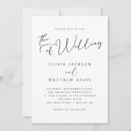 Invitación Boda de caligrafía simple y moderna en blanco y ne