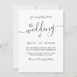 Invitación Boda de caligrafía simple y moderna en blanco y ne