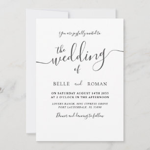 Invitación Boda de caligrafía simple y moderna en blanco y ne