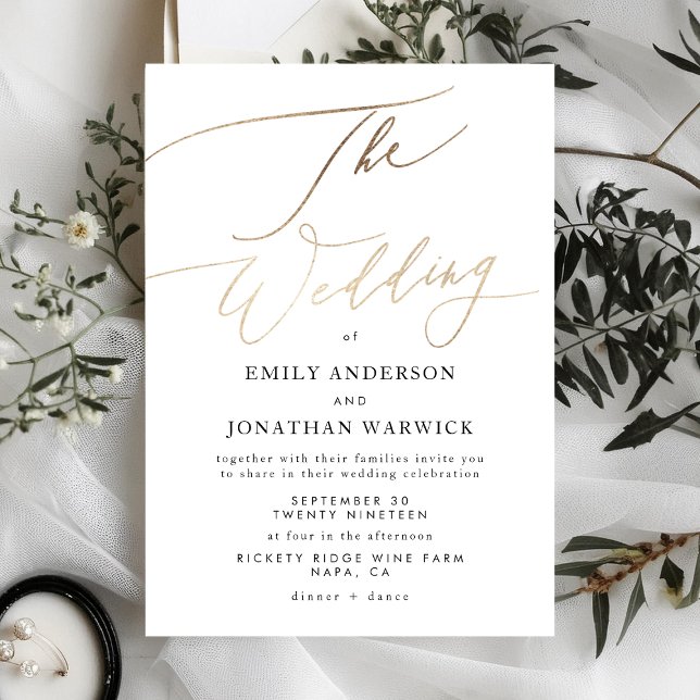 Invitación Boda de caligrafía tradicional elegante de oro (Subido por el creador)