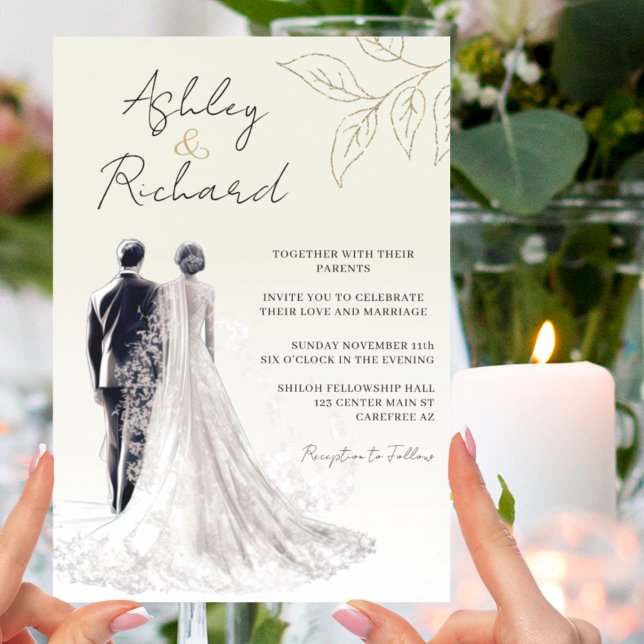 Invitación Boda de caligrafía tradicional elegante de oro (Subido por el creador)