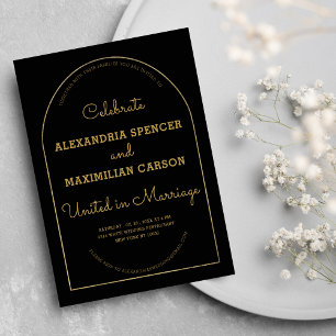 Invitación Boda de caligrafía única y lúdico de oro de carbón