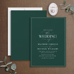 Invitación Boda de caligrafía verde esmeralda moderna<br><div class="desc">Moderno, elegante y moderno, este sencillo y minimalista diseño de boda de tipografía verde esmeralda y blanco presenta "El Boda de" en caligrafía moderna y texto serf como característica principal de diseño, y se basa en nuestra mejor invitación a la ducha de novia. La parte posterior de la tarjeta presenta...</div>