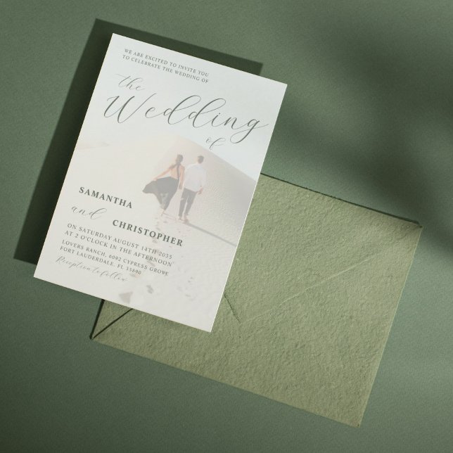Invitación Boda de caligrafía verde sabia moderna de (Subido por el creador)