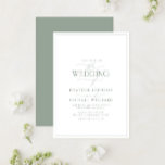 Invitación Boda de caligrafía verde sage moderna<br><div class="desc">Moderno, elegante y moderno, este sencillo y minimalista diseño de boda de tipografía verde sabio presenta "El Boda de" en caligrafía moderna y texto serf como característica principal de diseño, y se basa en nuestra mejor invitación a la ducha de novia. La parte posterior de la tarjeta presenta una textura...</div>