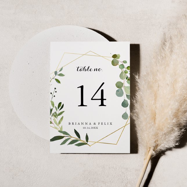 Invitación Boda de caligrafía verde tropical de oro geométric (Subido por el creador)