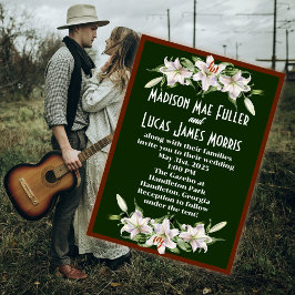 Invitación Boda de Calla Lilies, blanco en verde profundo