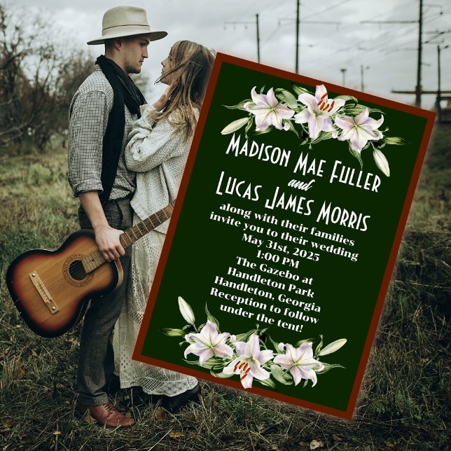 Invitación Boda de Calla Lilies, blanco en verde profundo (Subido por el creador)