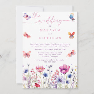 Invitación Boda de calligraphie de mariposas de flores silves