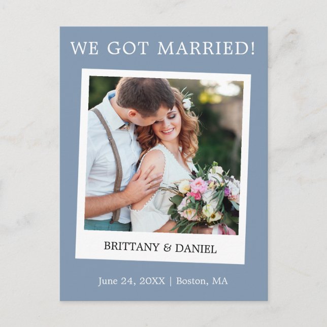 Invitación Boda de cámara instantánea azul turbio (Anverso)