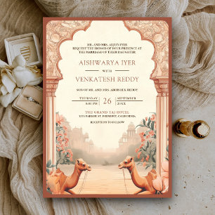Invitación Boda de camello índio floral terroso boho rústico