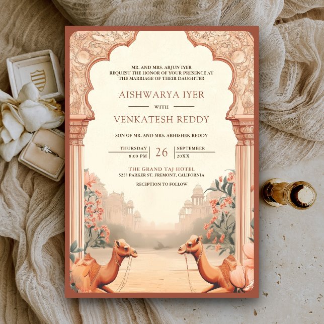 Invitación Boda de camello índio floral terroso boho rústico (Subido por el creador)