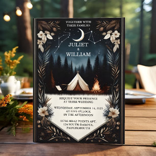 Invitación Boda de Camping con Fuego en Sky Tree de Madera Fo