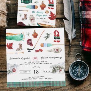 Invitación Boda de Camping en Montaña Invernal Rústica