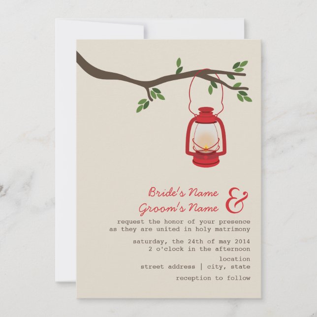 Invitación Boda de camping/farolillo rojo (Anverso)