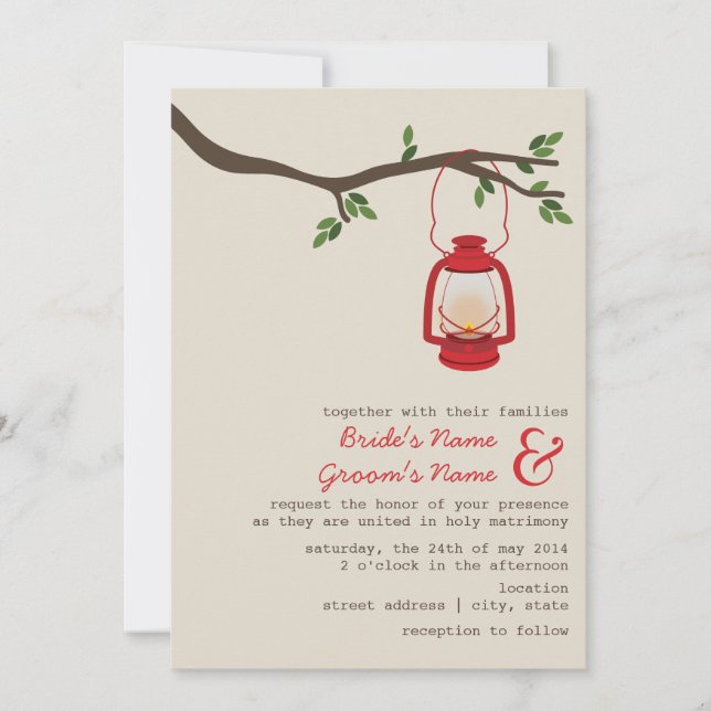 Invitación Boda de camping/farolillo rojo (Anverso)