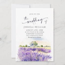 Invitación Boda de campo acuarela de lavanda púrpura foto QR