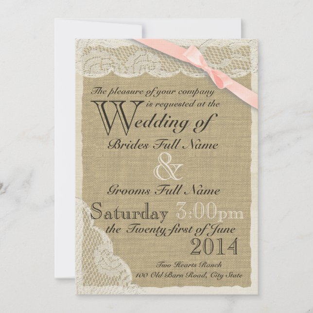 Invitación Boda de campo antigua de Rubor Bow (Anverso)