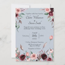 Boda de Campo con Flores Azul Polvoriento y Burgun