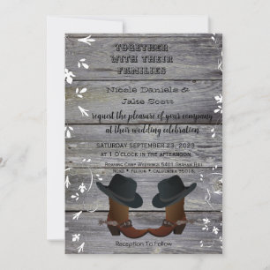 Invitación Boda de campo con sombrero negro y botas de vaquer