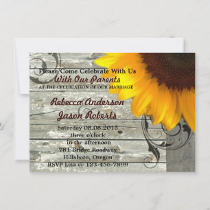 Invitación boda de campo de boda de girasol de madera de palo