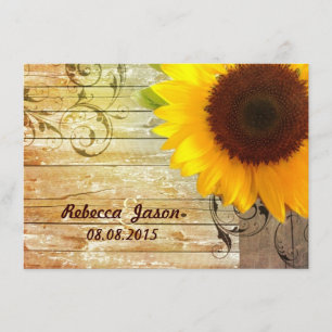 Invitación boda de campo de boda de girasol de madera de palo