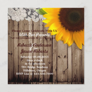 Invitación boda de campo de boda de girasol de madera de palo