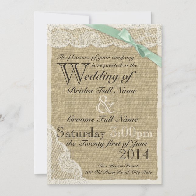 Invitación Boda de campo de encaje antiguo y mezquita de arve (Anverso)