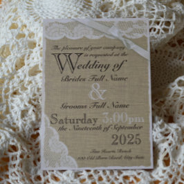 Invitación Boda de campo de encaje blanco