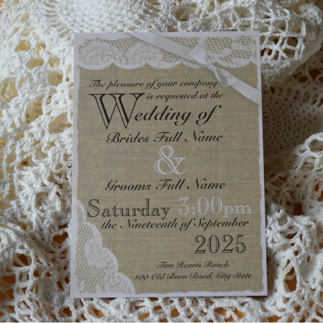Invitación Boda de campo de encaje blanco (Subido por el creador)