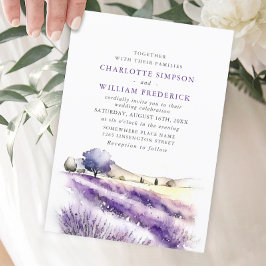 Invitación Boda de campo de flores de lavanda acuarela