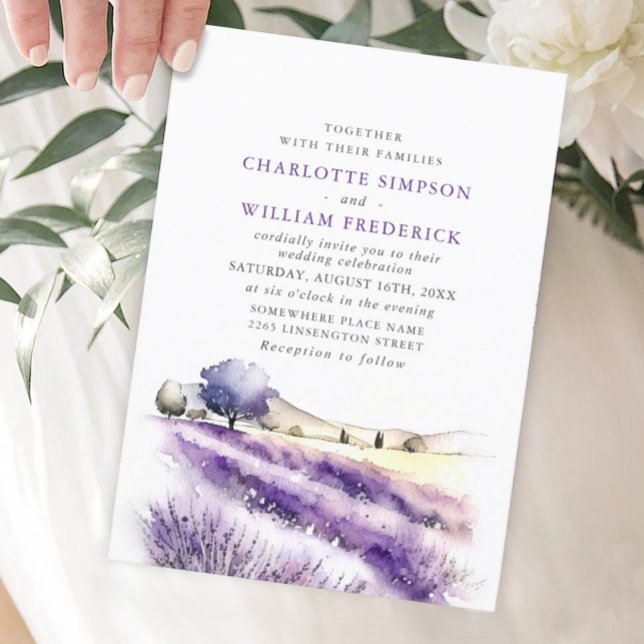 Invitación Boda de campo de flores de lavanda acuarela (Subido por el creador)