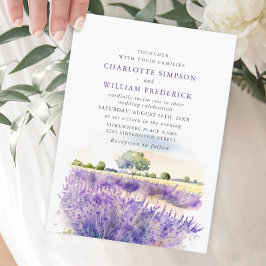 Invitación Boda de campo de flores de lavanda acuarela