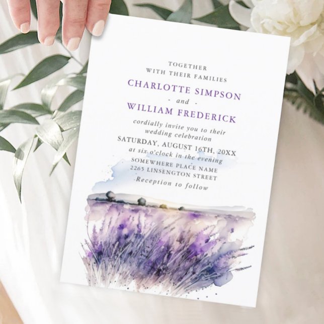Invitación Boda de campo de flores de lavanda acuarela (Subido por el creador)