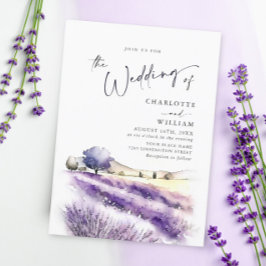 Invitación Boda de campo de flores de lavanda púrpura acuarel
