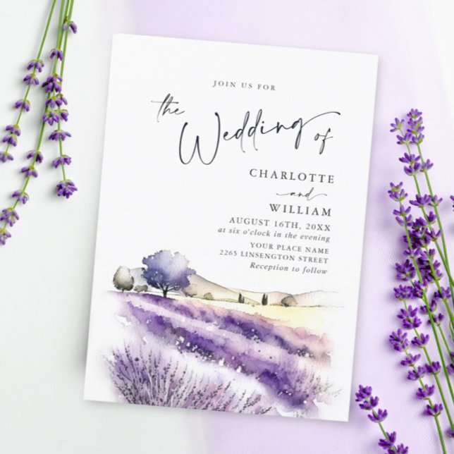 Invitación Boda de campo de flores de lavanda púrpura acuarel (Subido por el creador)